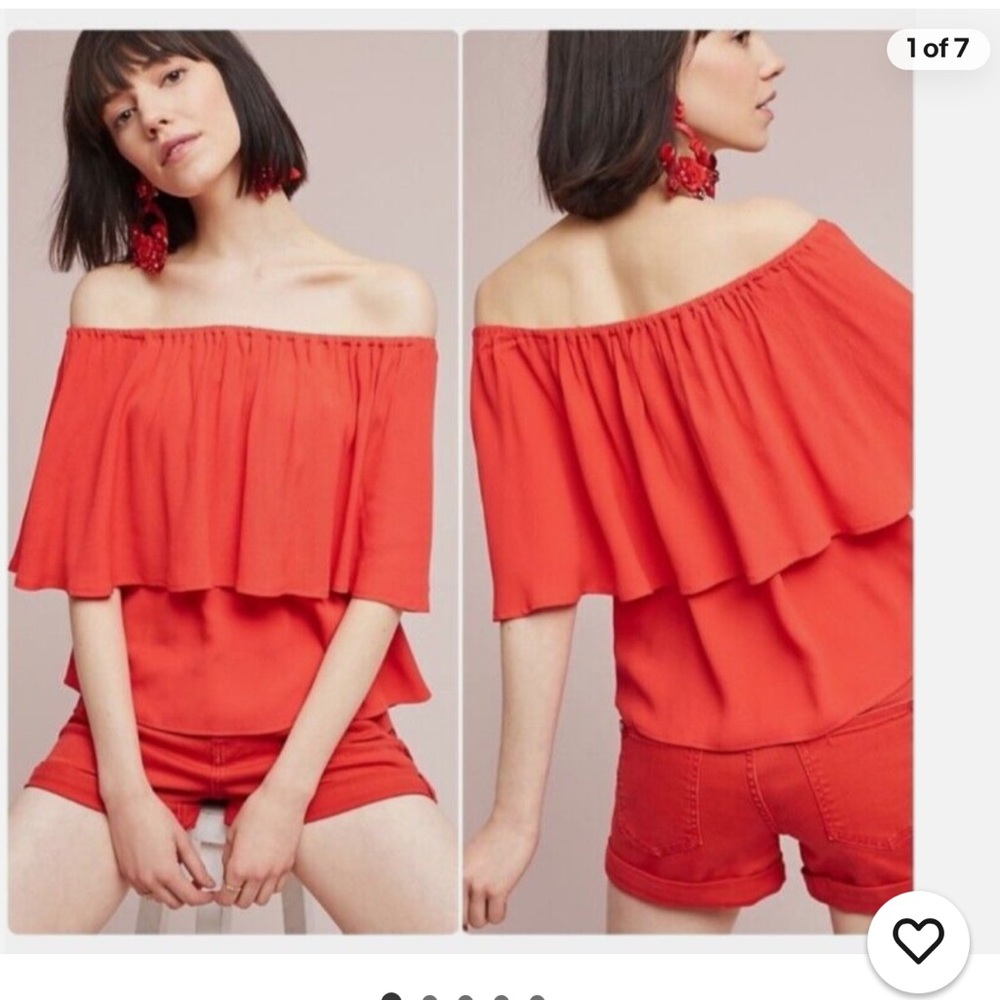 Anthropologie Holding Horses Off-Shoulder Red Women's Top